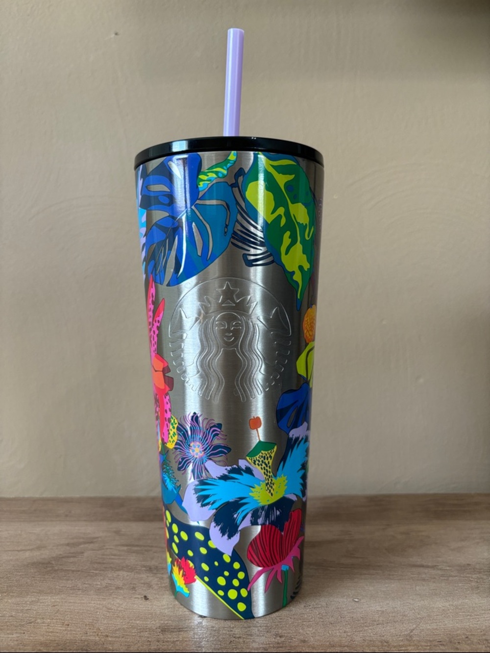 Starbucks 24 oz metal Silver Floral cup from 2023 summer collection